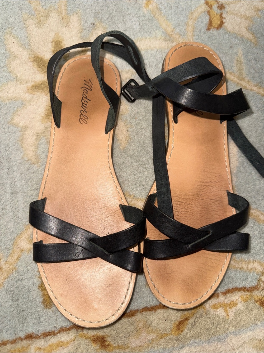 Madewell Black Leather Flat Sandals